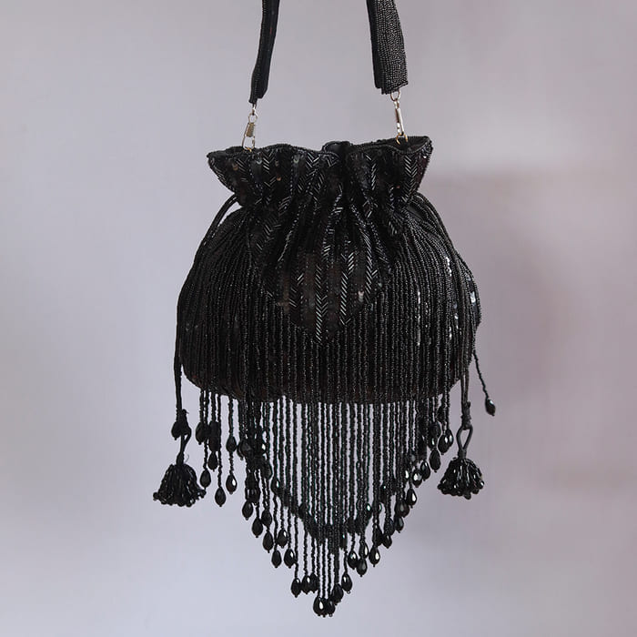 THE TAN CLAN Twinkle Heavy Tassles Potli with Handle