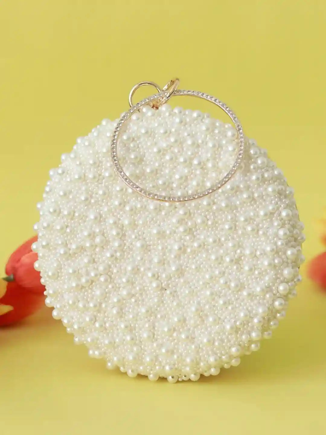 Gauhar All White Pearl Hand Embroidered Clutch