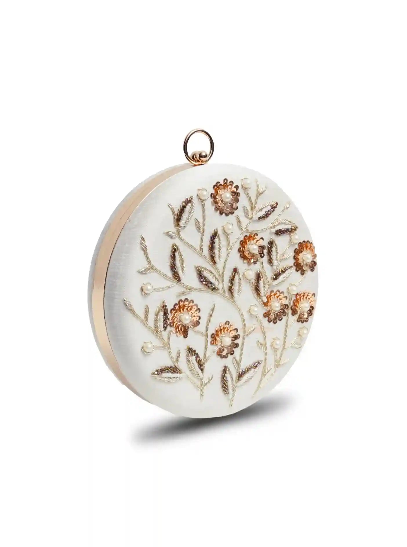 Falaq White Round Hand Embroidered Clutch