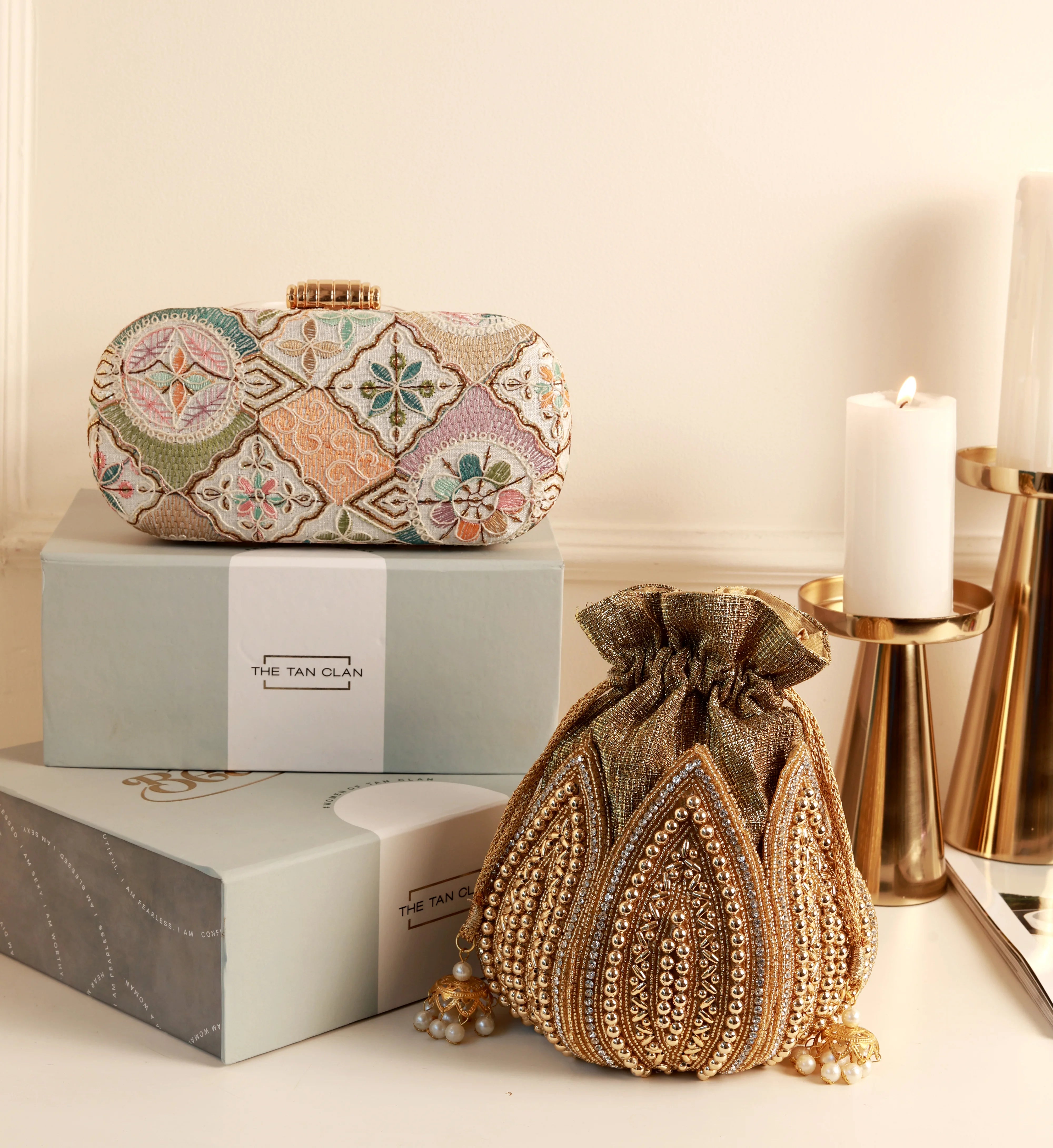Navratri Special Edition Combo - Mughal Long Clutch and Swarn Mini Lotus Potli