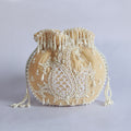 Sukoon Hand Embroidered Potli with Pearl Handle - Beige
