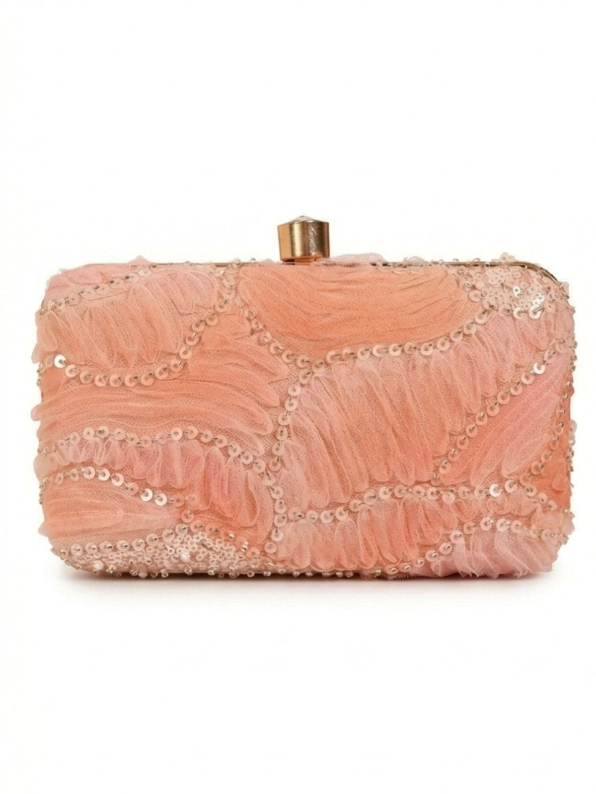 Aqua orange box clutch by The Tan Clan, showing its sleek rectangular shape and vibrant color, with a metallic clasp detail.
