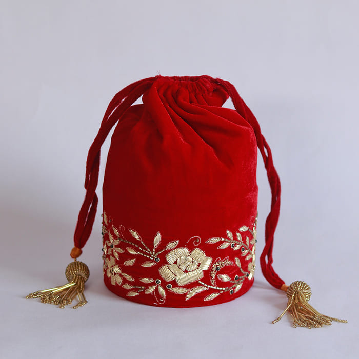 Lagan Red Bridal Zardozi Embroidered Potli