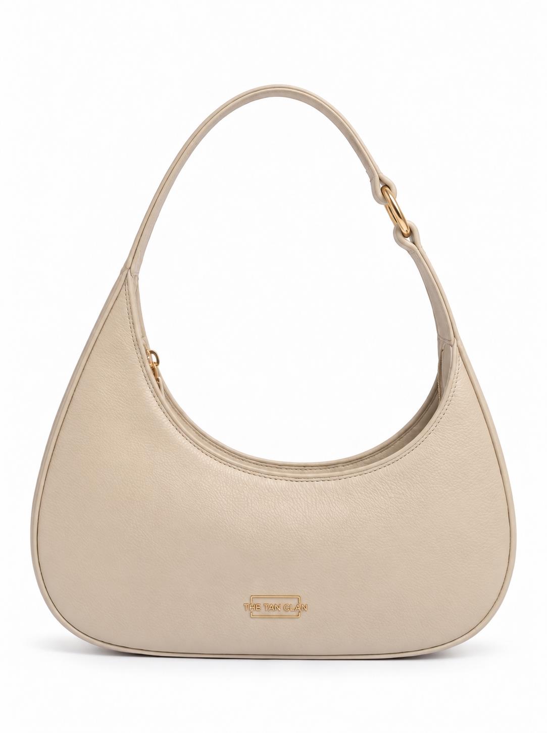Blair beige croc textured shoulder bag by THE TAN CLAN, stylish leather handbag with shoulder strap and textured finish.