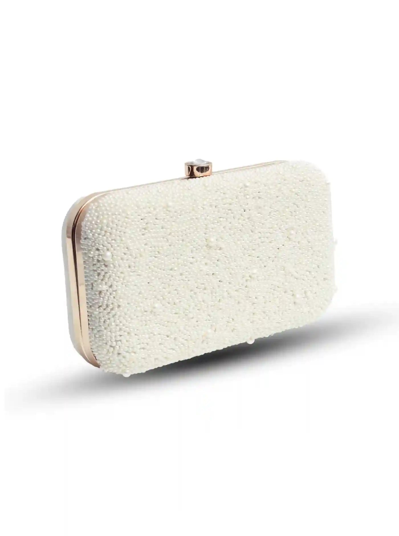 Shwet All White Pearl Hand Embroidered Clutch