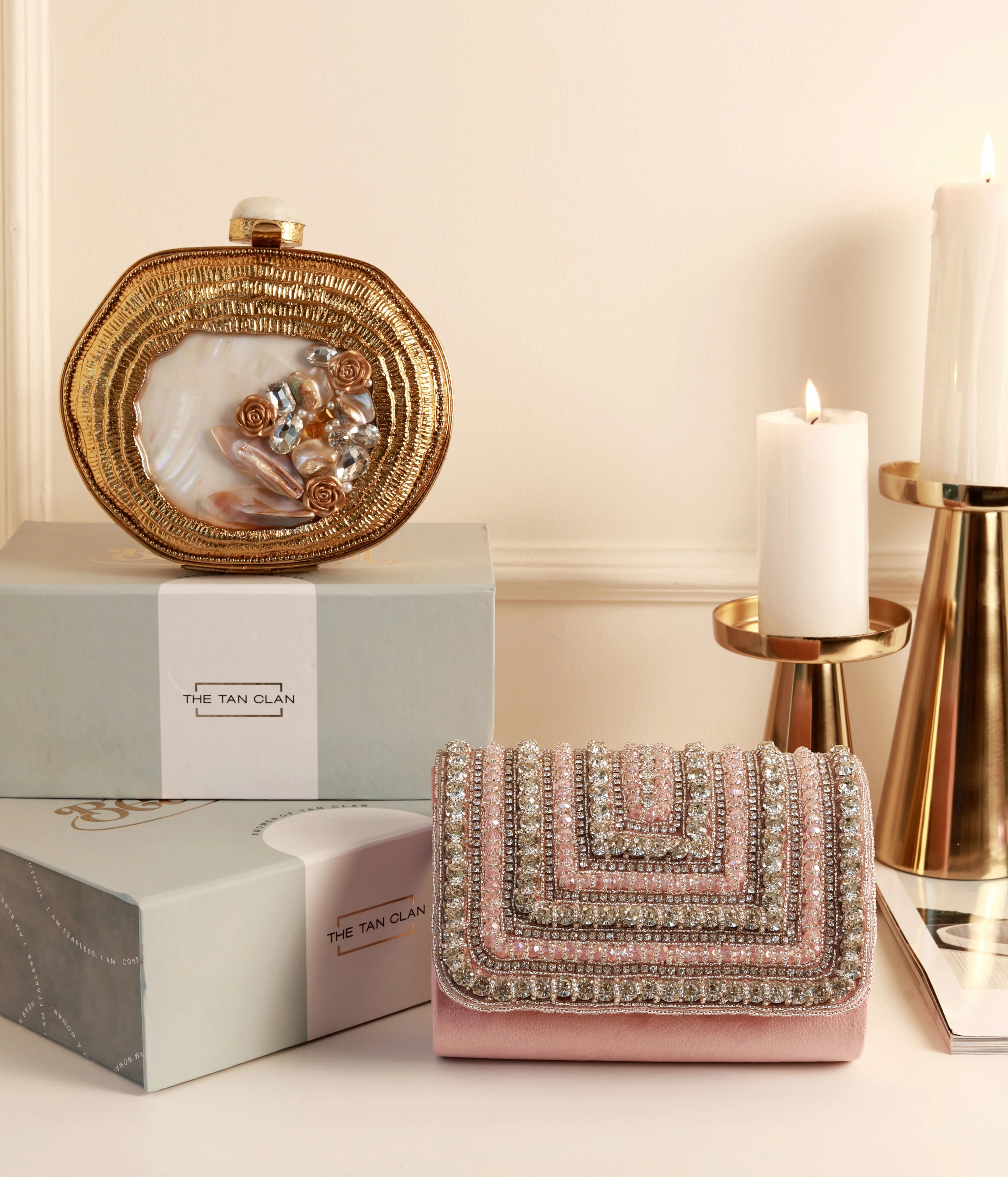 Aura Combo - Sana Mother of Pearl Clutch and Nysa Pink Flap Bag