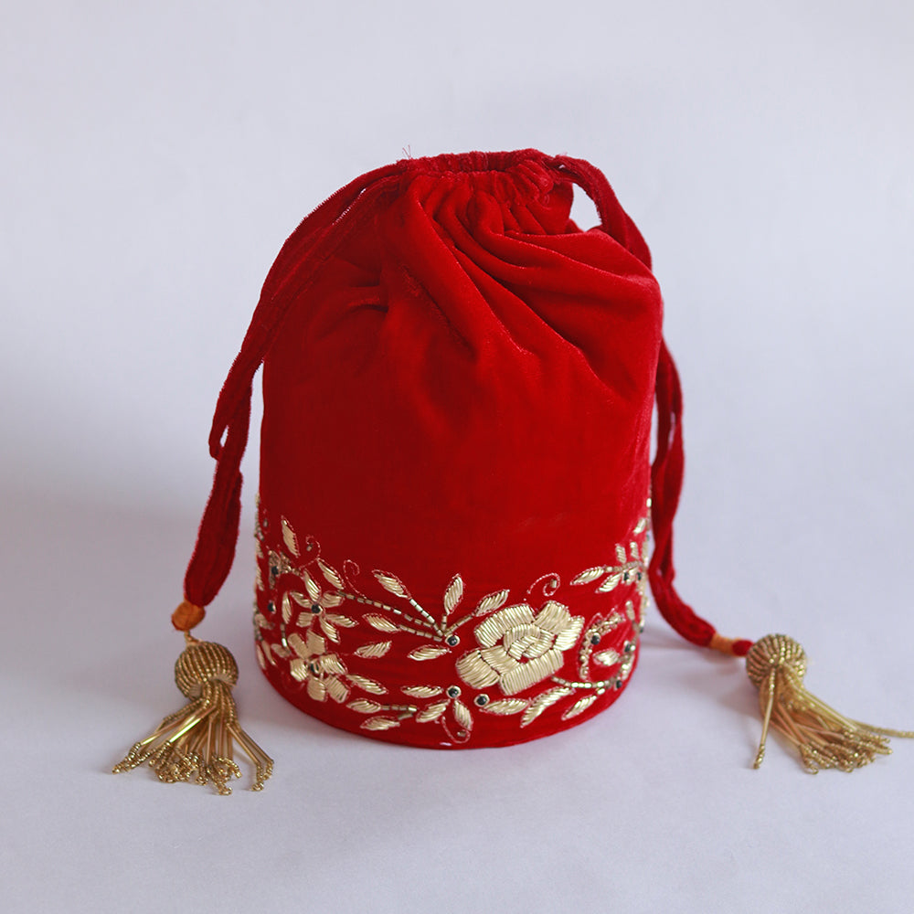 Lagan Red Bridal Zardozi Embroidered Potli