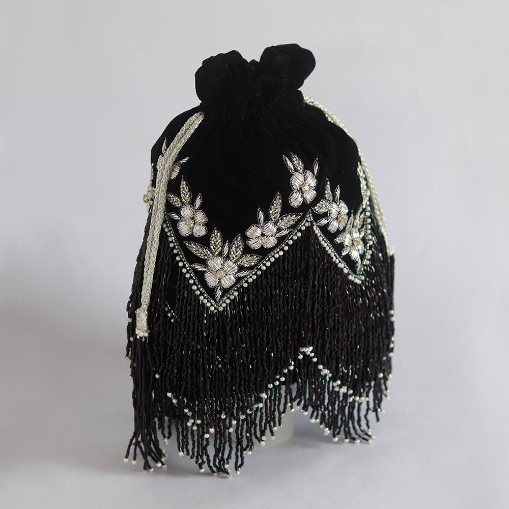 Keisha Black Tassle Potli with Handle