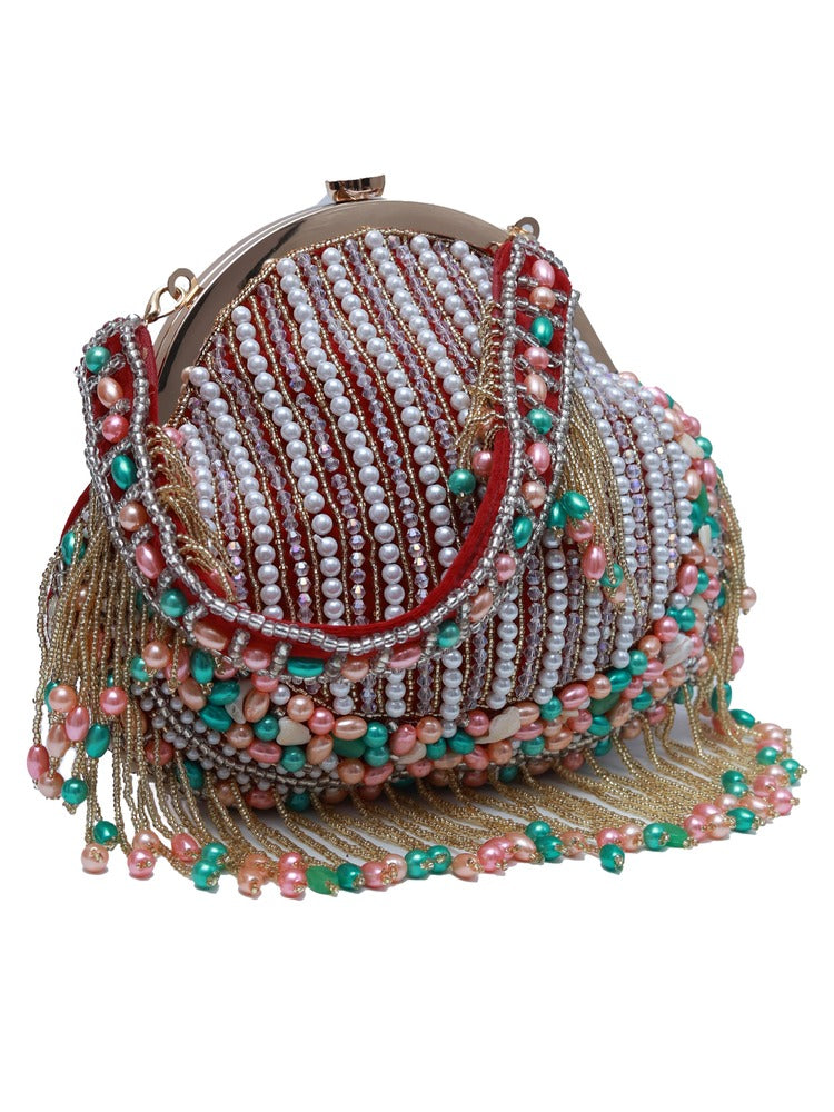 Sona Pearl Tasselled Batua with Detachable Handle