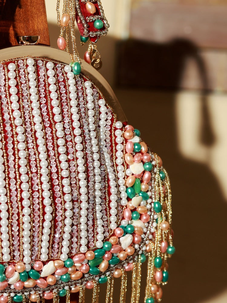 Sona Pearl Tasselled Batua with Detachable Handle