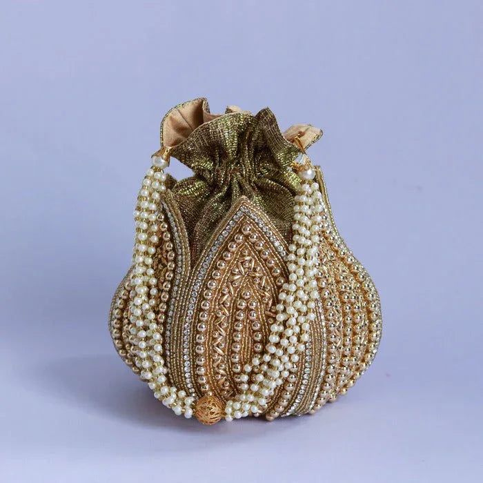 Adaa Combo - Swarn Mini Lotus Potli and Elizah Zardozi White Clutch - The Tan Clan