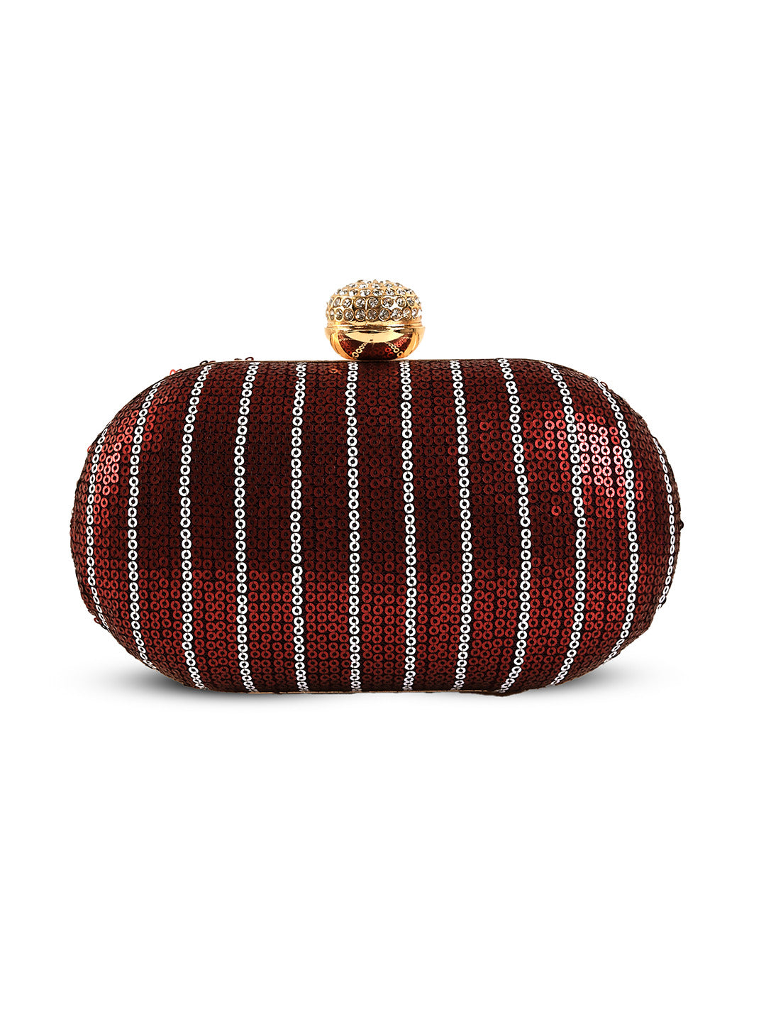 Glow Maroon Sequins Oval Clutch