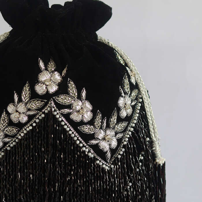 Keisha Black Tassle Potli with Handle