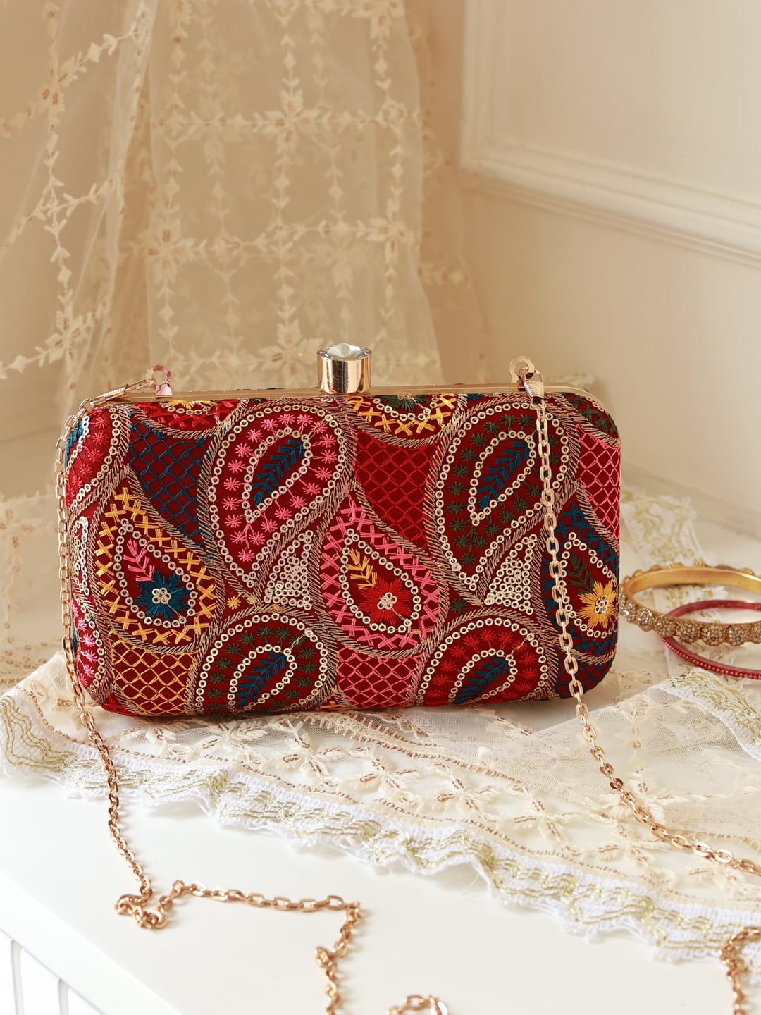 Multicolor Motif Box Clutch