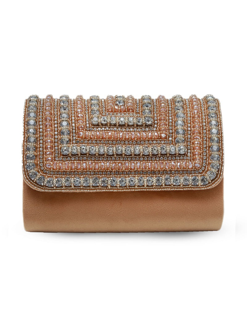 Nysa Gold Embellished Flap over Clutch Bag