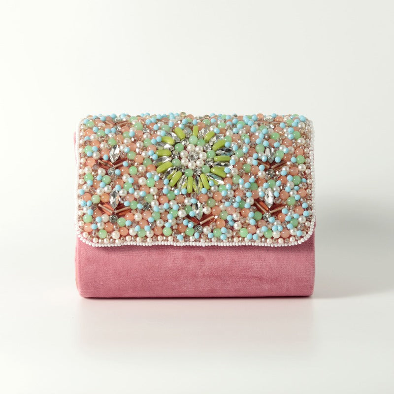 Rainbow Embellished Flap over Clutch Bag