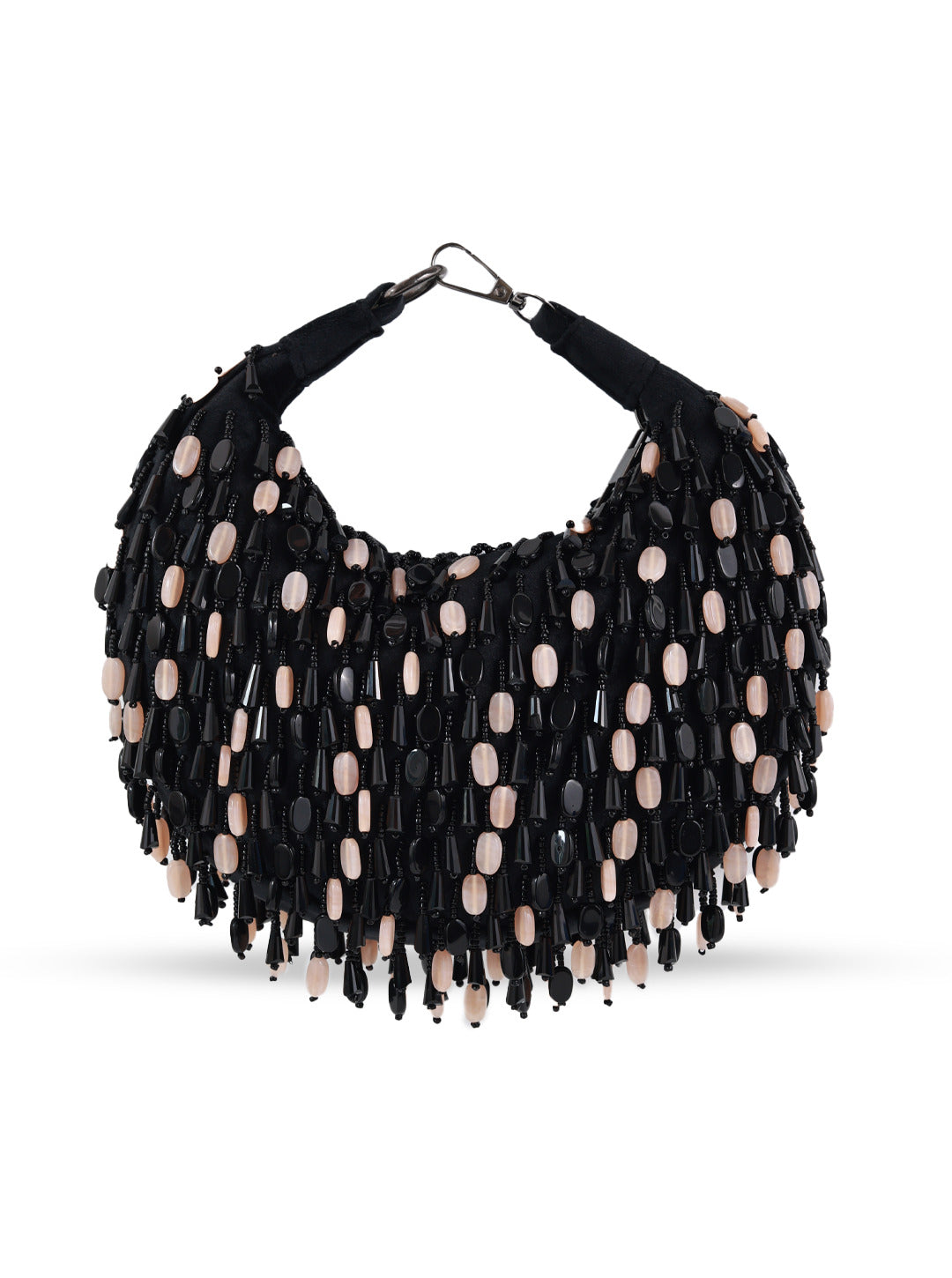 Bella Black Multicolor Half Moon Batua Bag by The Tan Clan, featuring vibrant designs and a stylish half-moon shape.