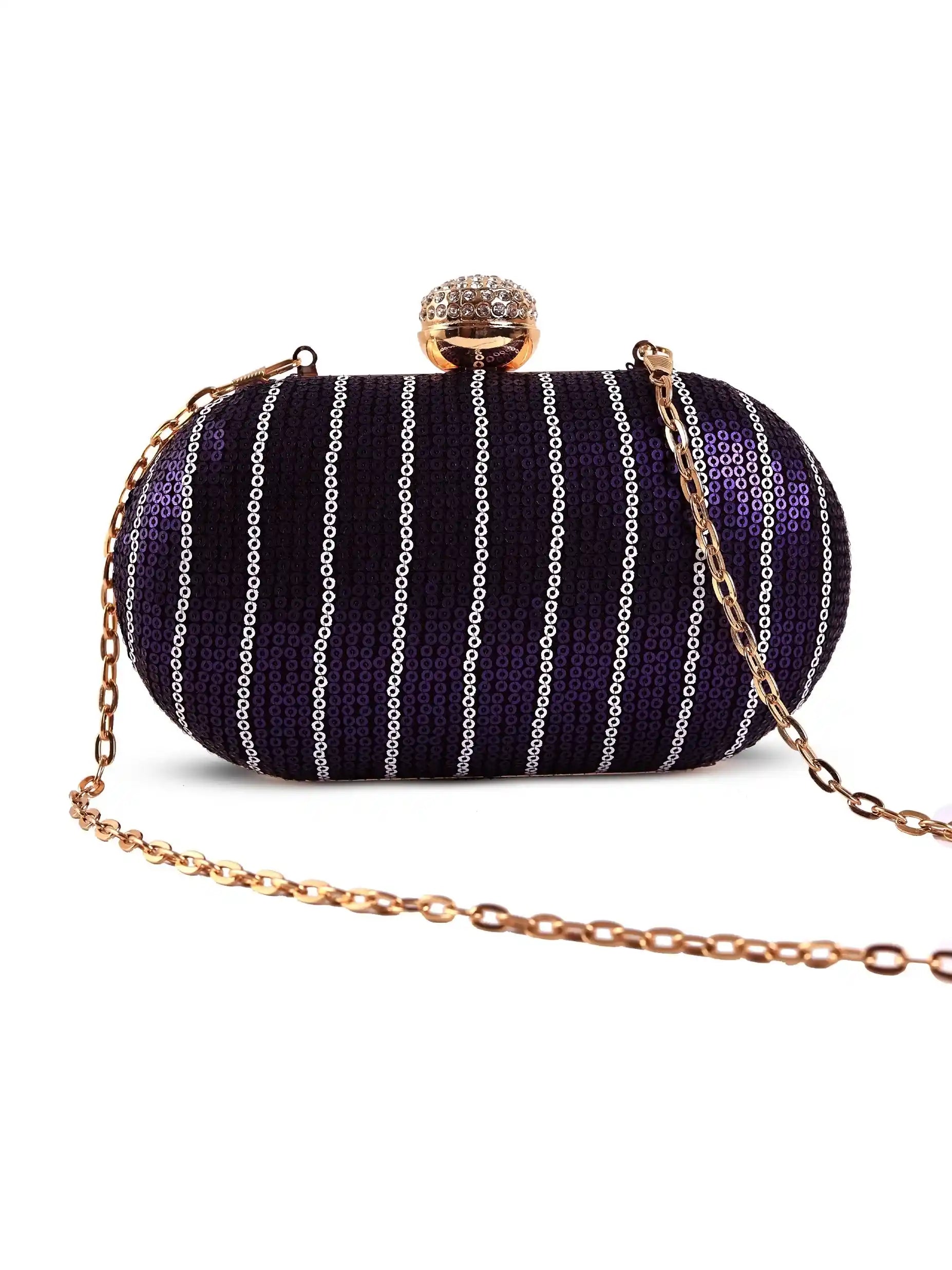 Glow Purple Sequins Oval Clutch