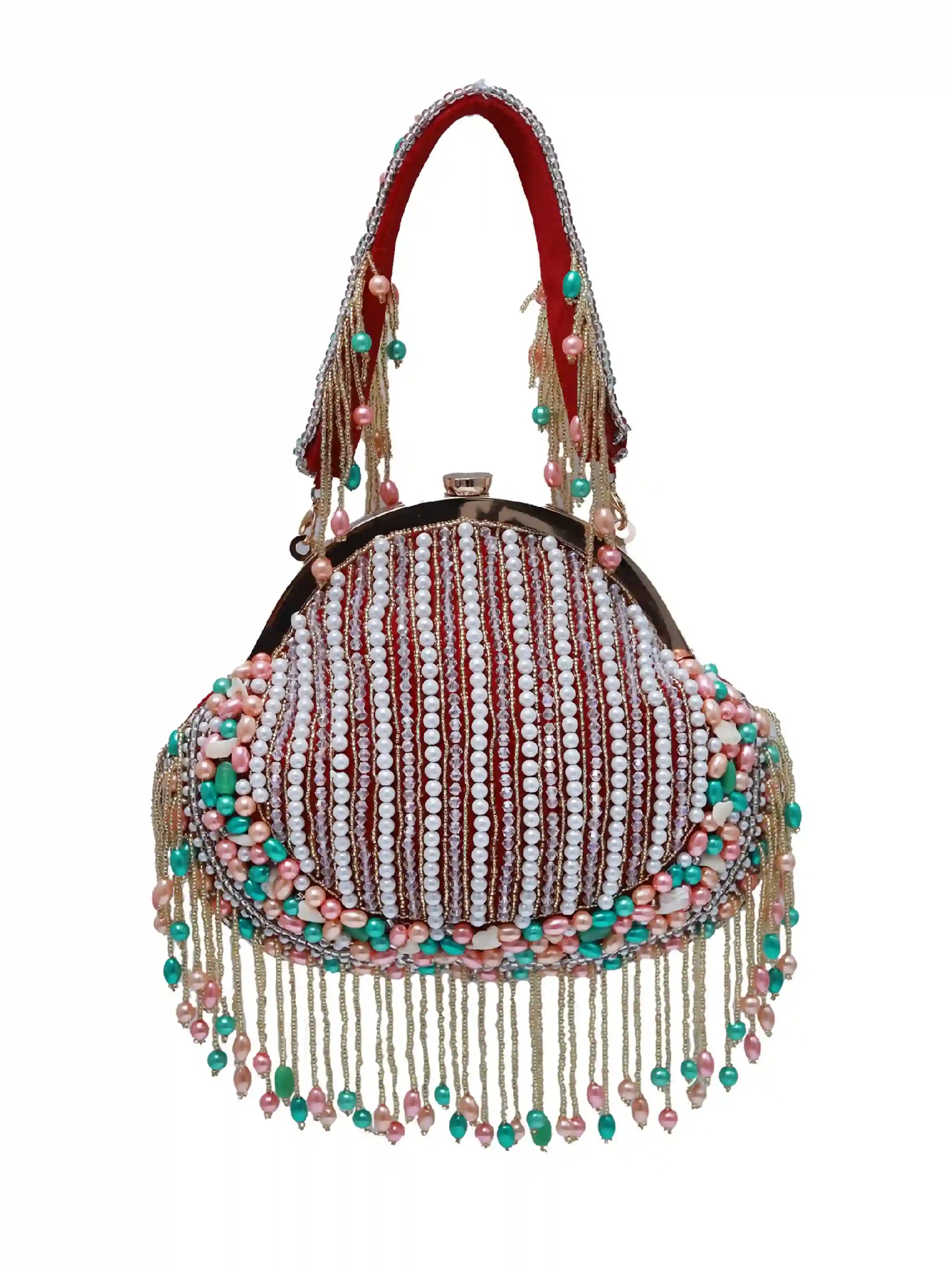 Sona Pearl Tasselled Batua with Detachable Handle