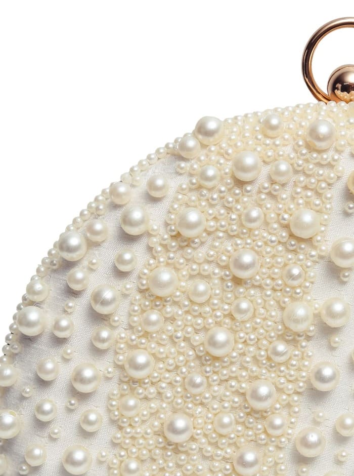 Mukta All White Pearl Hand Embroidered Clutch
