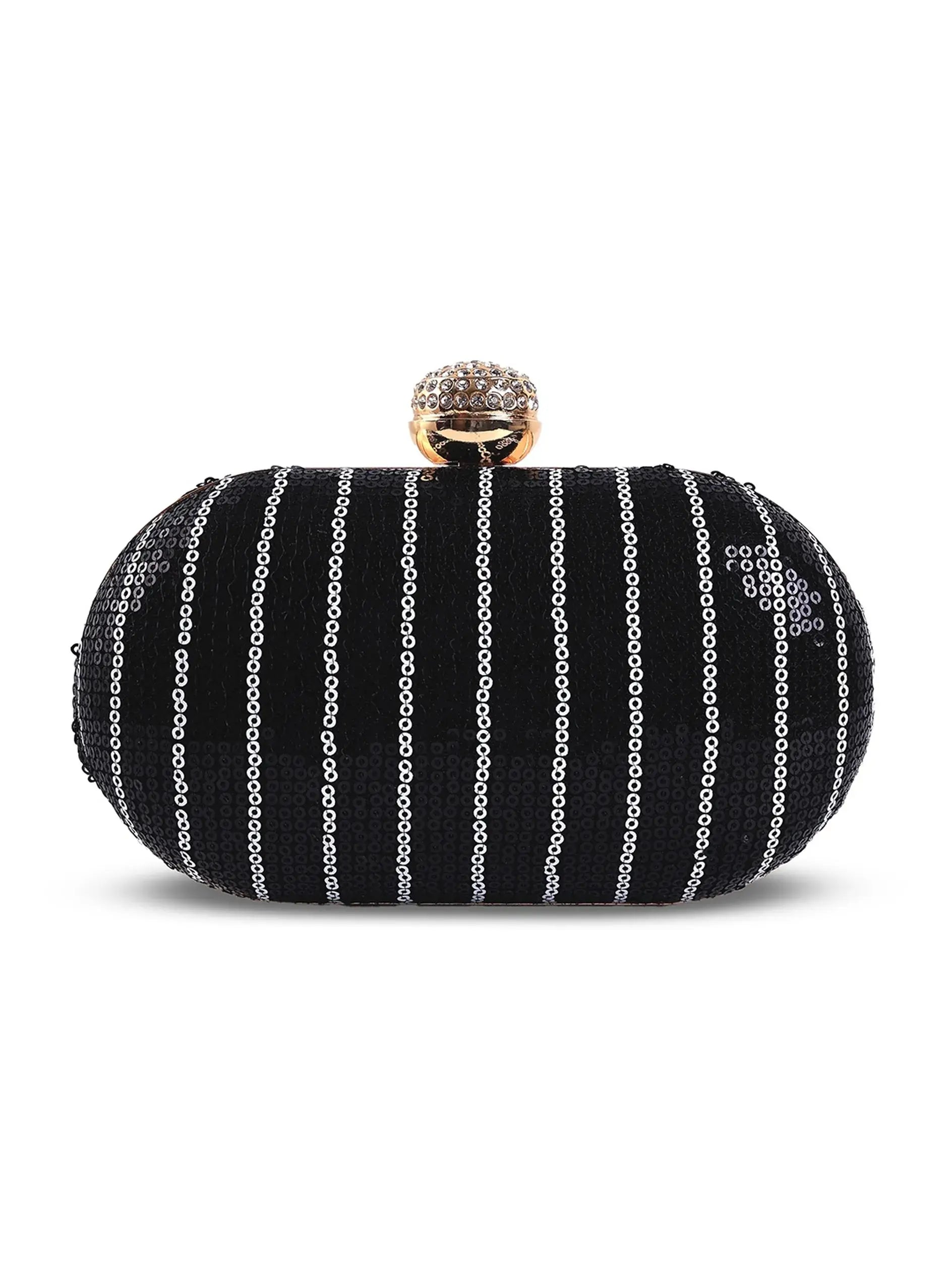 Glow Black Sequins Oval Clutch