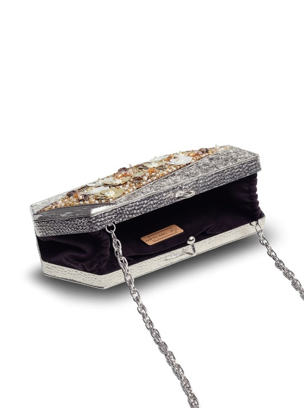 Fatima Silver Embellished Brass Clutch