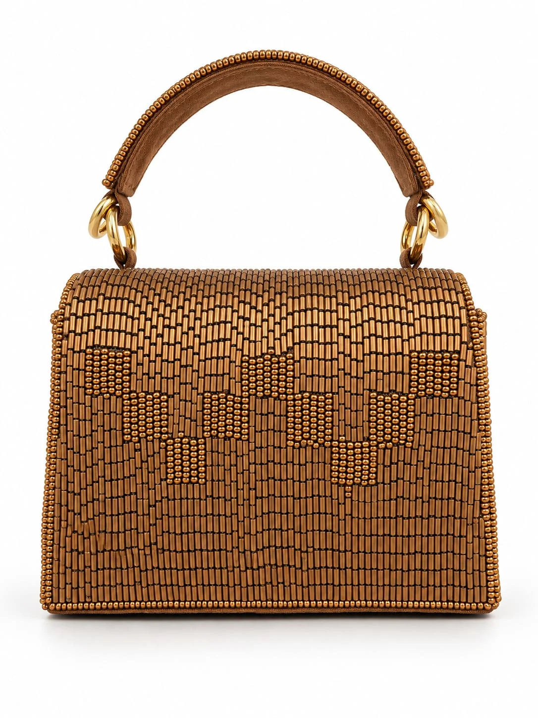 Maria Bronze handcrafted beaded tasselled bag by THE TAN CLAN with intricate beadwork and tassel details.