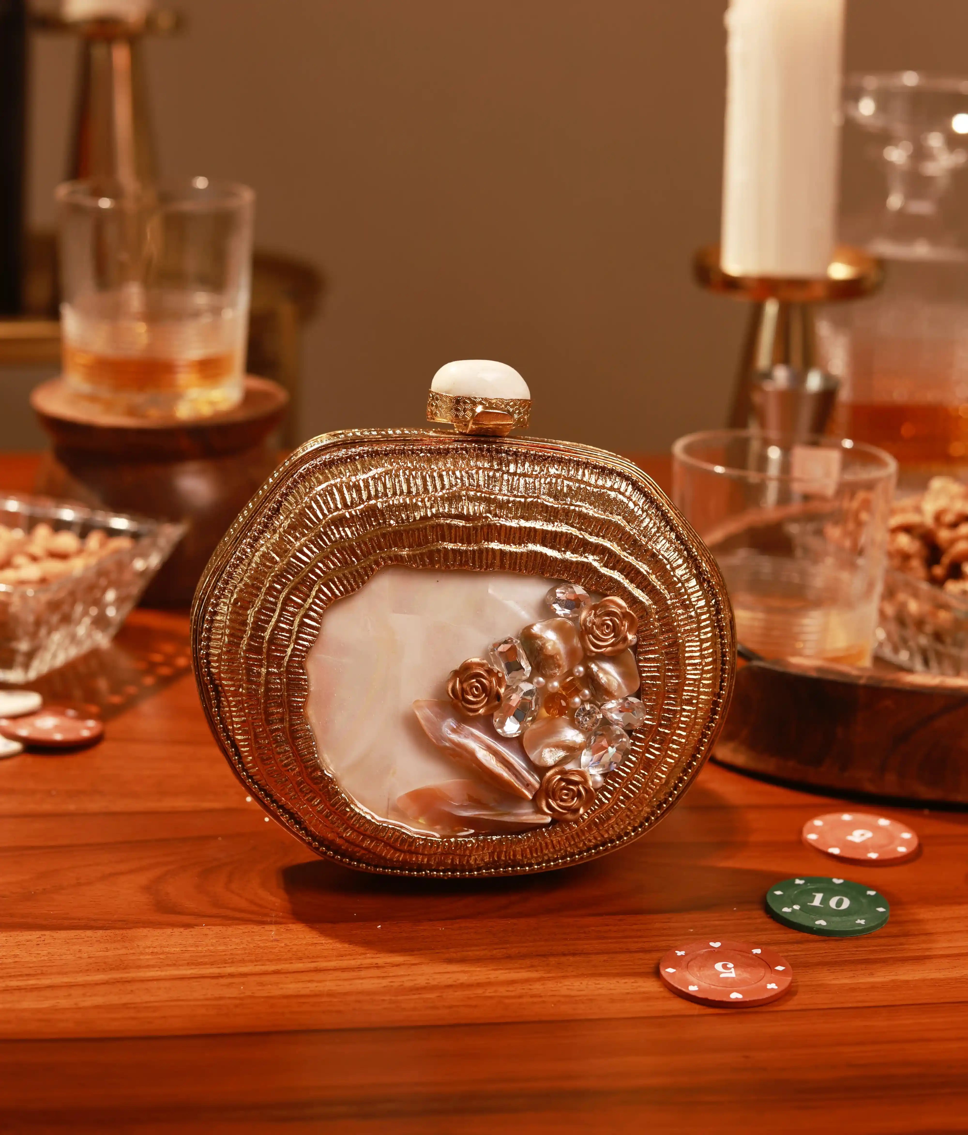 Sana Embellished Mother of Pearl Clutch