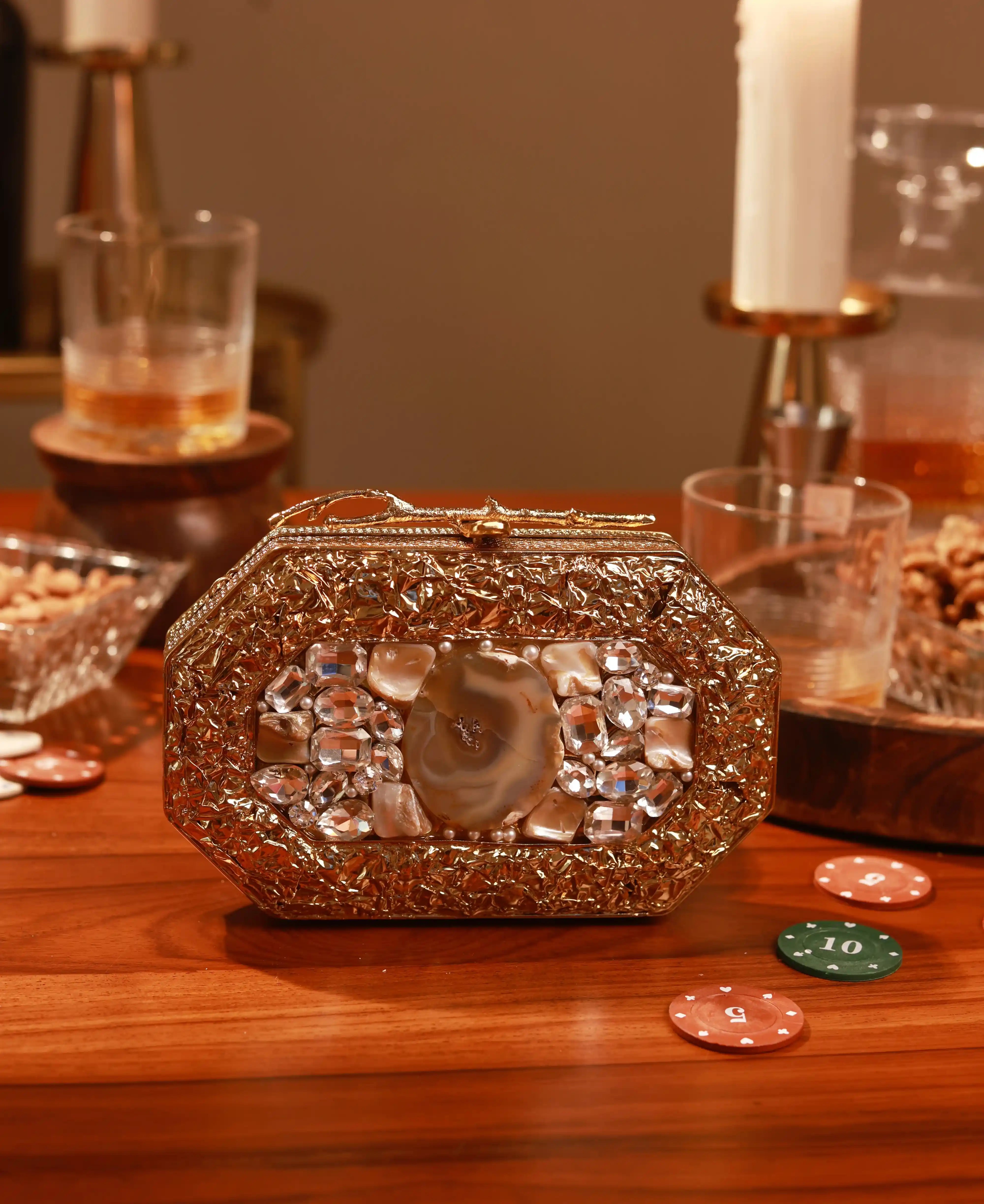 Burj Embellished Agate Stone Clutch