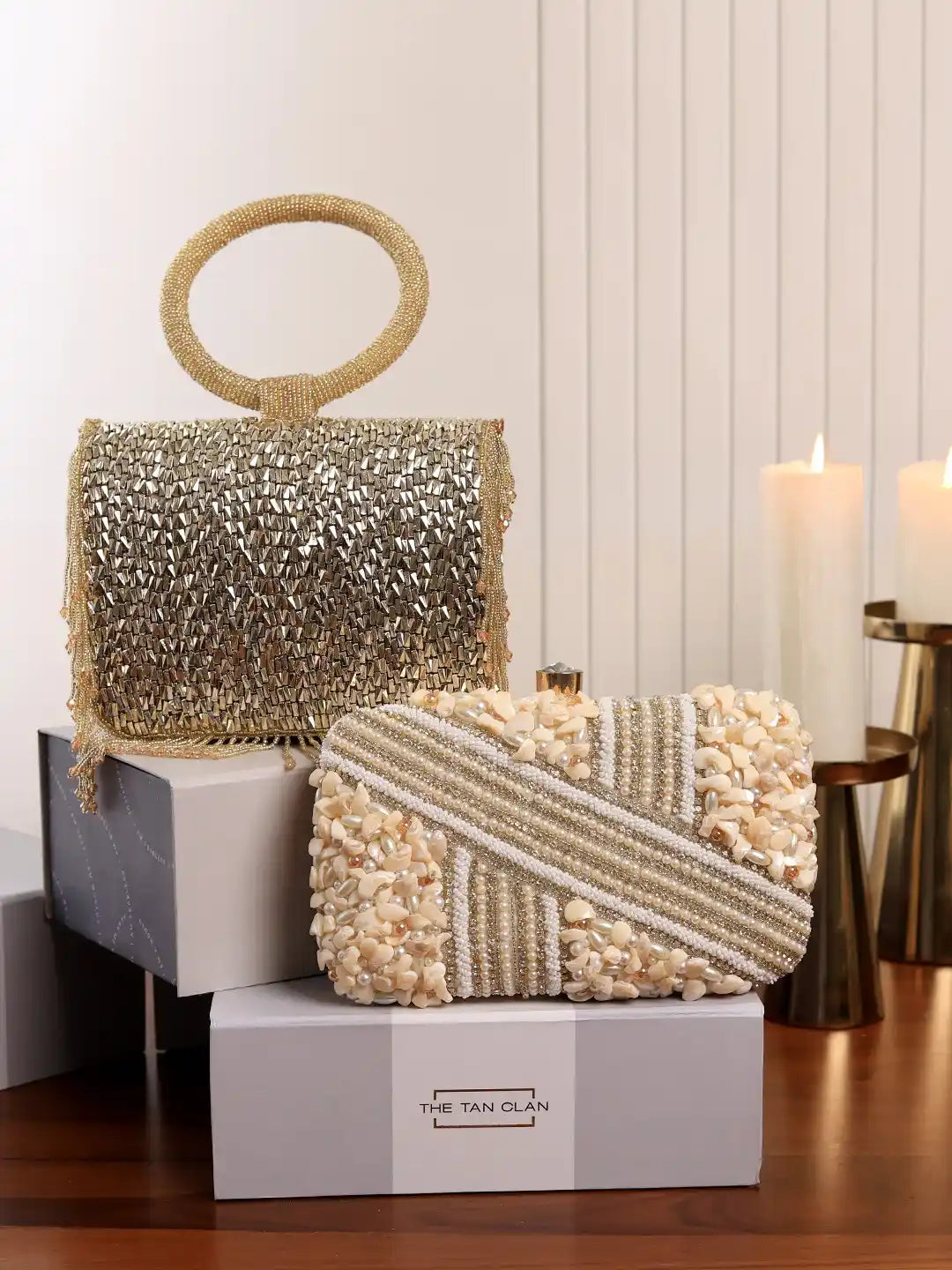Sylvie Combo - Sylvie Gold Flap Bag and Saliha Embellished Clutch