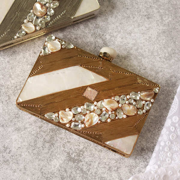 Aisha Embellished Mother of Pearl Clutch