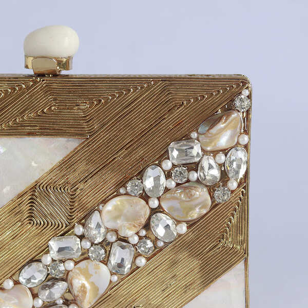Aisha Embellished Mother of Pearl Clutch