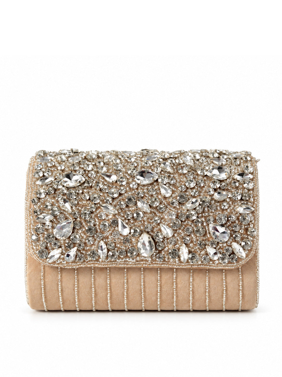 Grace embellished flap-over bag by The Tan Clan with decorative details, featuring a stylish leather design and structured silhouette.