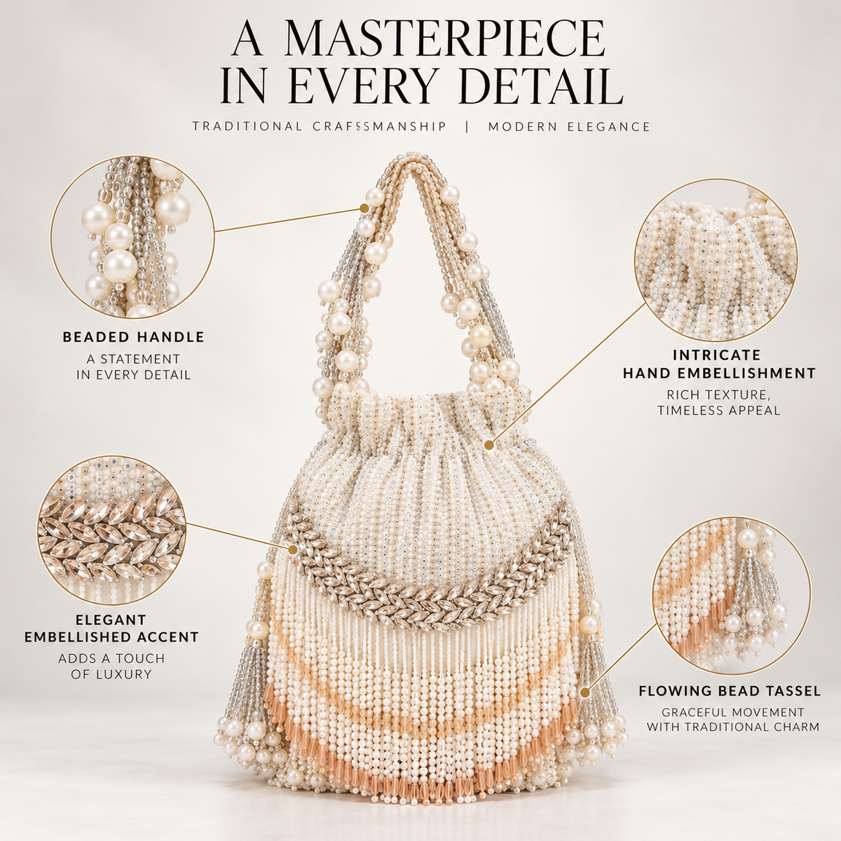 Tan Clan Jalsa Potli Bag with Handle featuring intricate embroidery and traditional design, perfect for festive occasions.