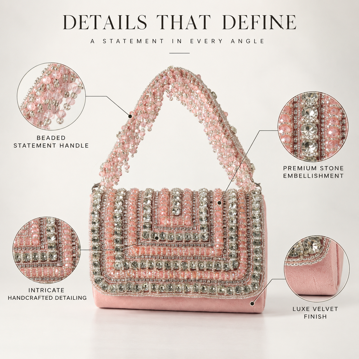 Nysa embellished flap-over clutch bag in dark blue by The Tan Clan, featuring intricate decorative details and a sleek design.