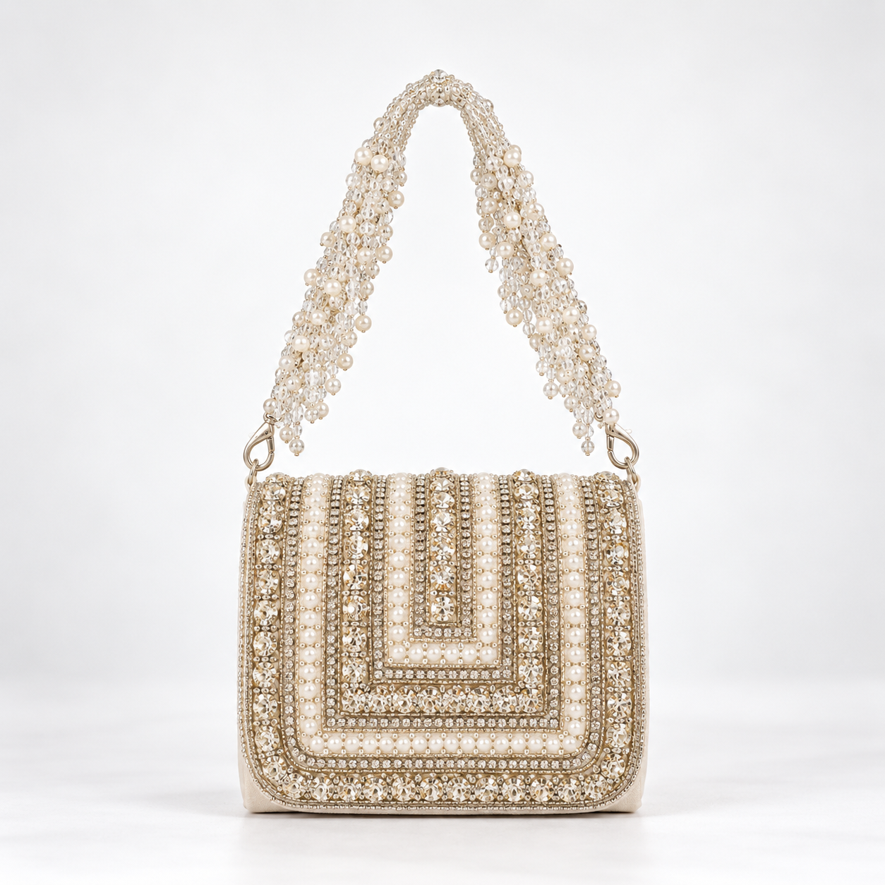Nysa white mini bag by The Tan Clan featuring an embroidered handle and sleek design, ideal for stylish everyday use.