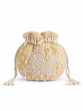 Sukoon Hand Embroidered Potli with Pearl Handle - Beige