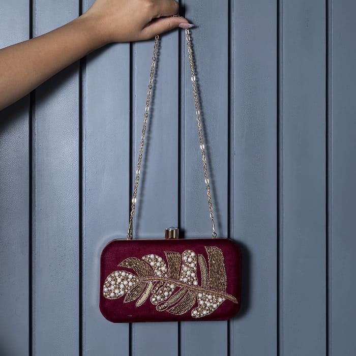 Afrah Hand Embroidered Leaf Clutch