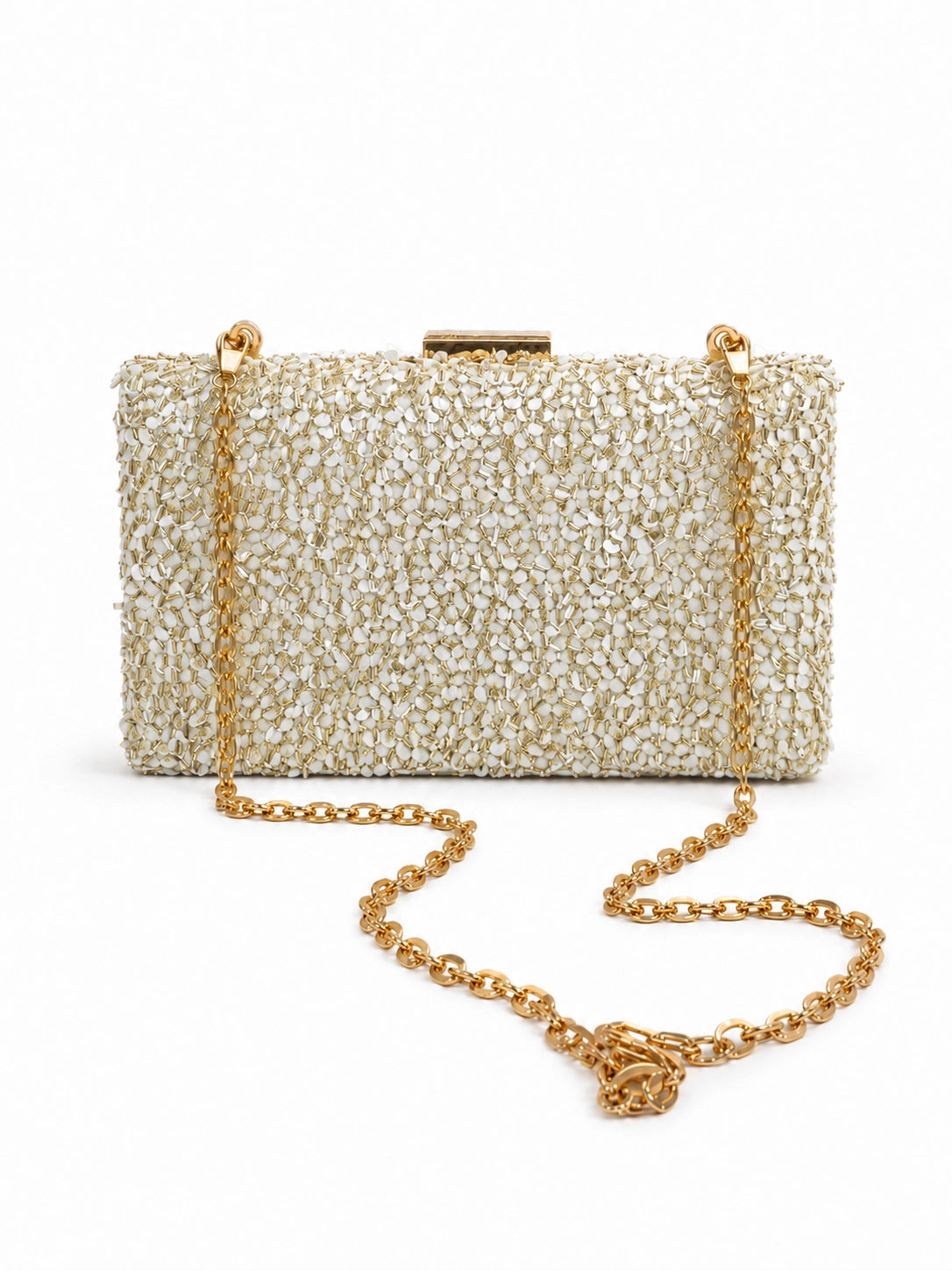 Gold sequined sleek clutch bag by The Tan Clan featuring a shiny, elegant design perfect for evening events.
