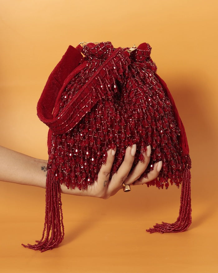 Rosa Potli Bag with Handle - Red