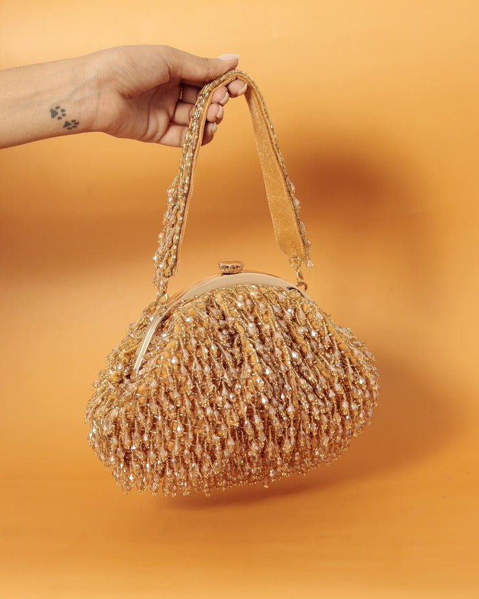 Rosa Batua Bag with Detachable Handle - Golden