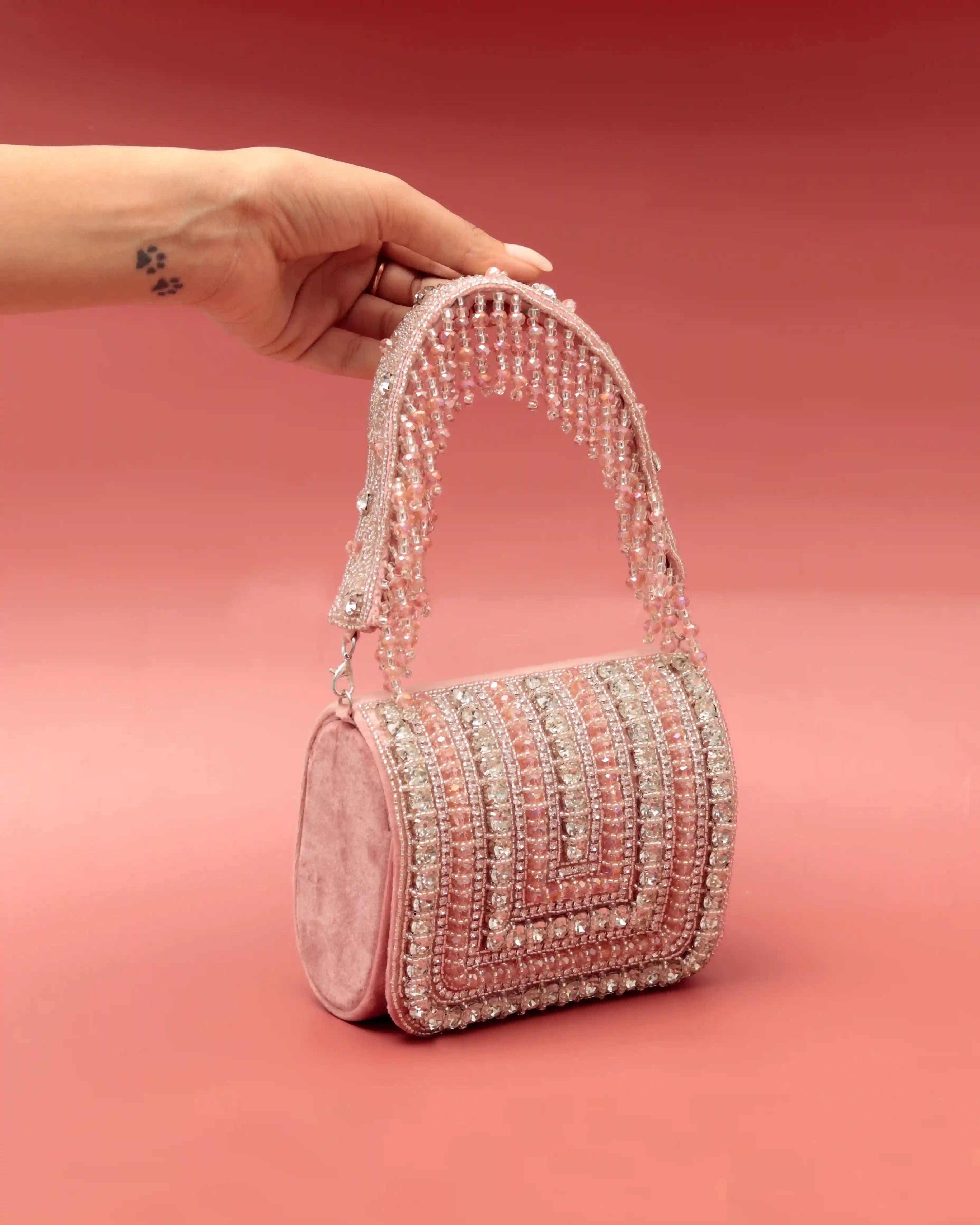 Nysa Pink Mini Bag with Embroidered Handle