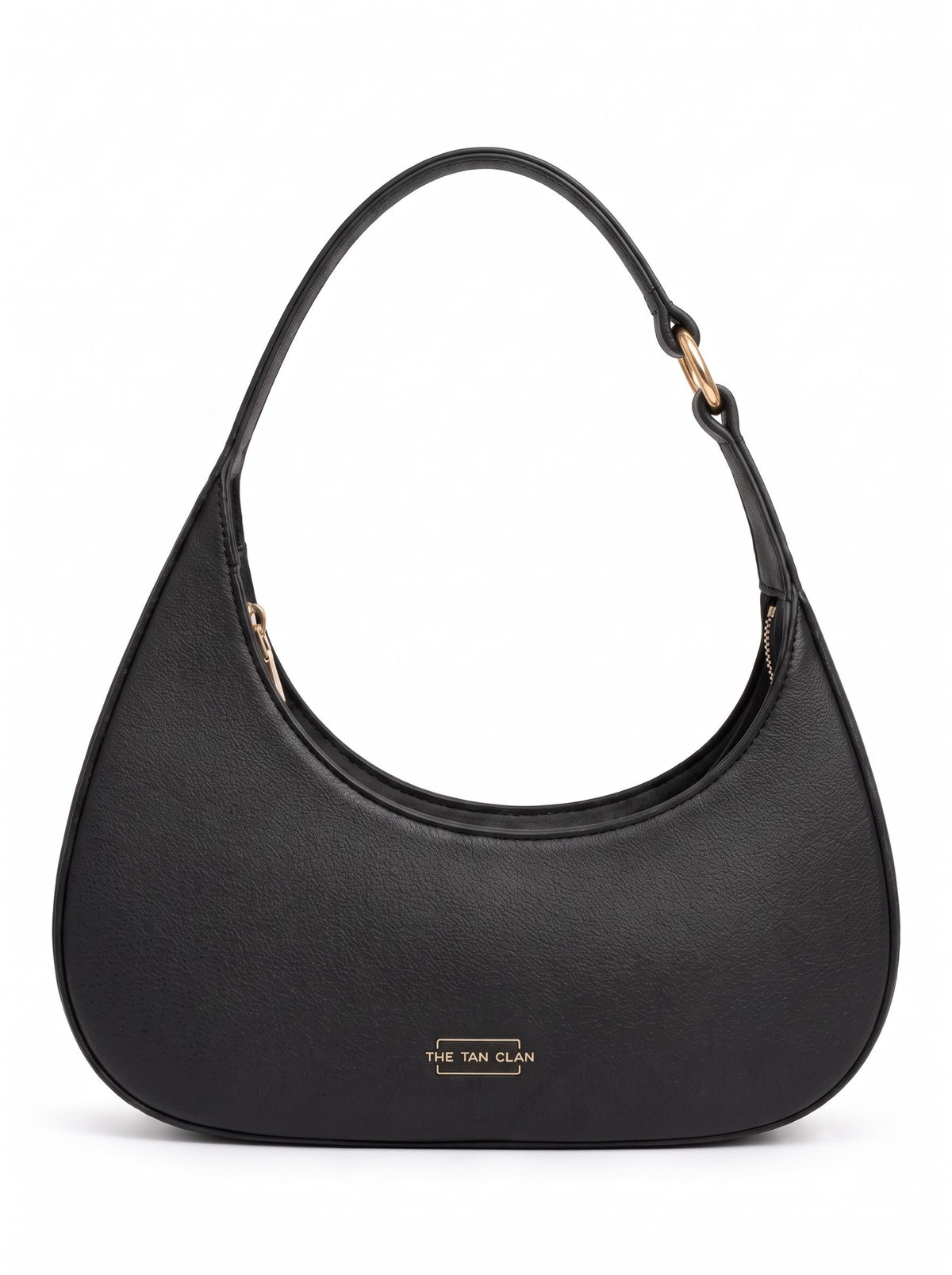 Black croc-textured shoulder bag from THE TAN CLAN featuring a sleek design and shoulder strap.