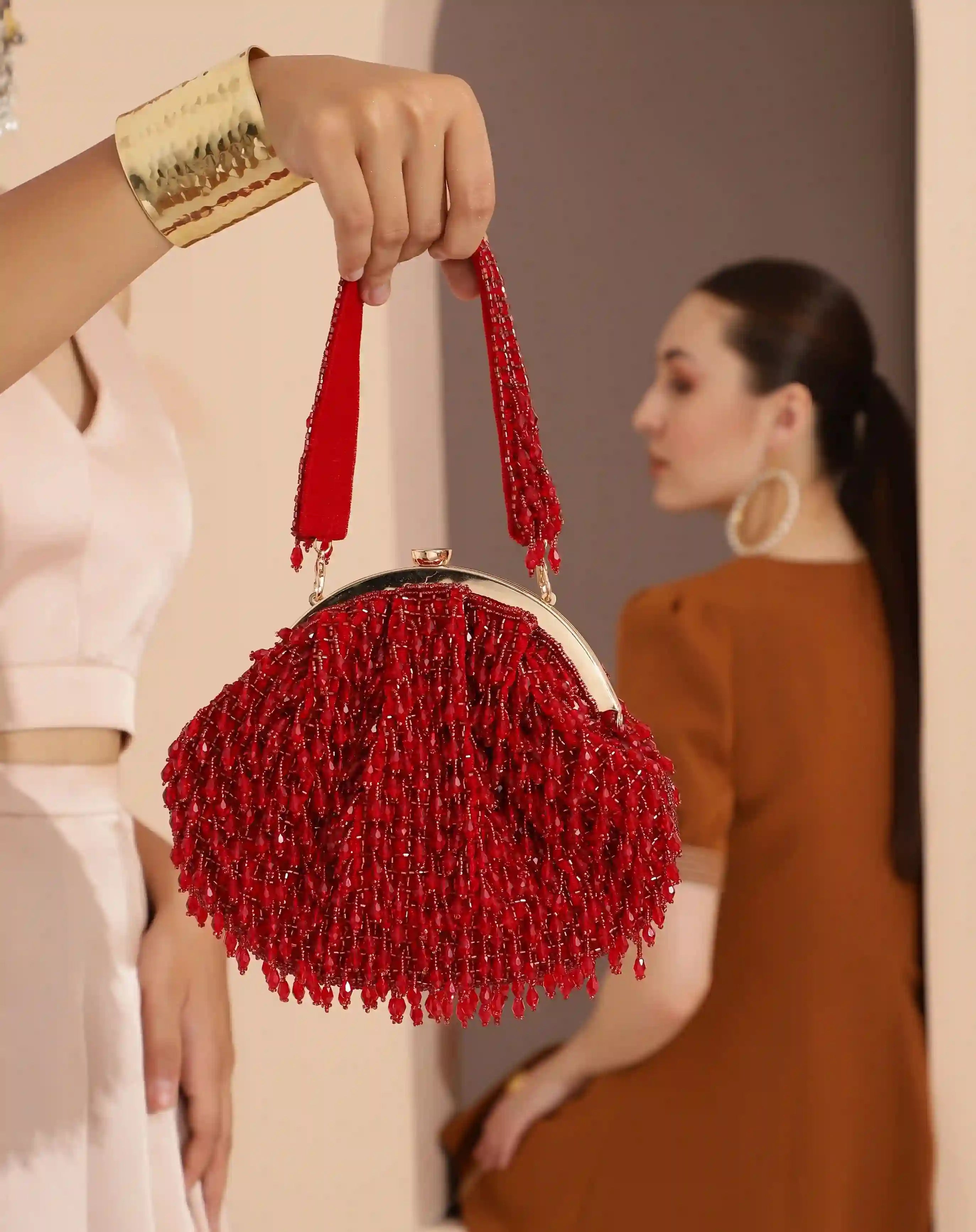 Rosa Batua Bag with Detachable Handle - Red