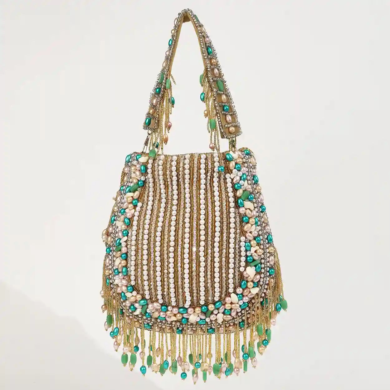 Sona potli bag with handle from The Tan Clan featuring traditional embroidered design and gold-tone accents.