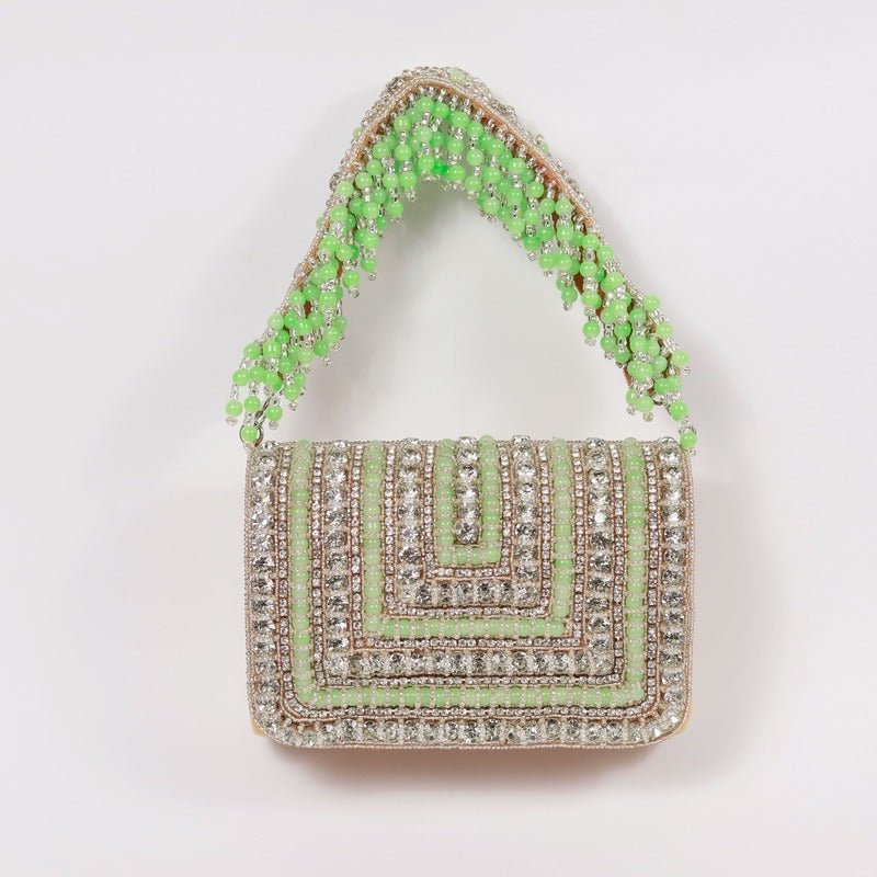 Nysa Green Embellished Flap over Clutch Bag