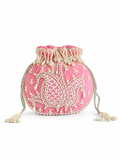 Sukoon Hand Embroidered Potli with Pearl Handle - Pink