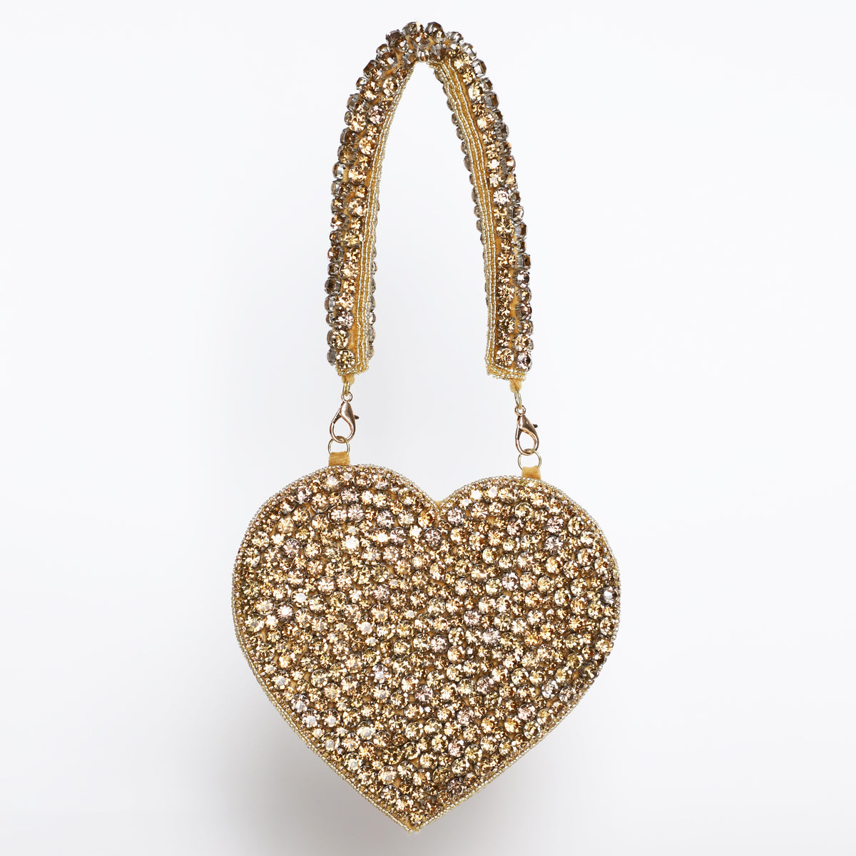Gold Scarlett Mini Heart Bag by The Tan Clan, featuring a stylish heart-shaped design and compact size.
