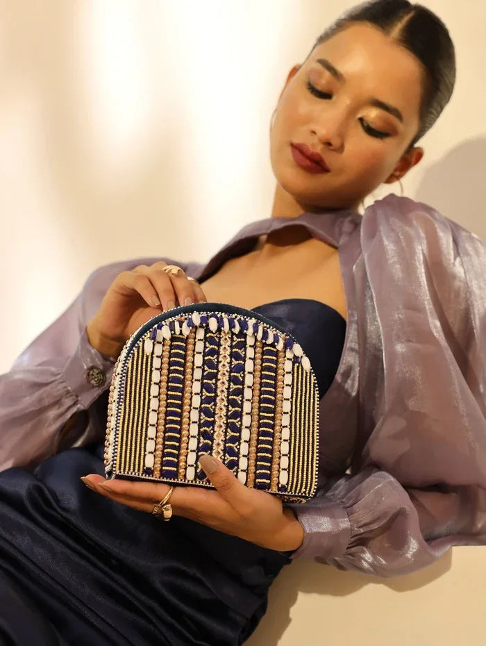 Asma Blue Flap Over Bag with Handle - The Tan Clan