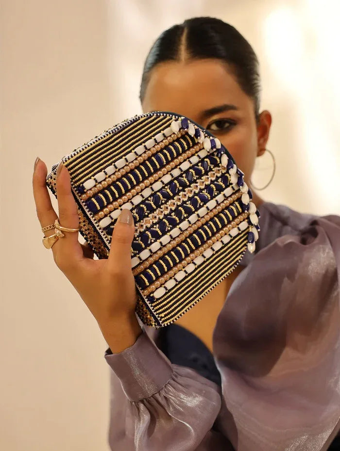 Asma Blue Flap Over Bag with Handle - The Tan Clan